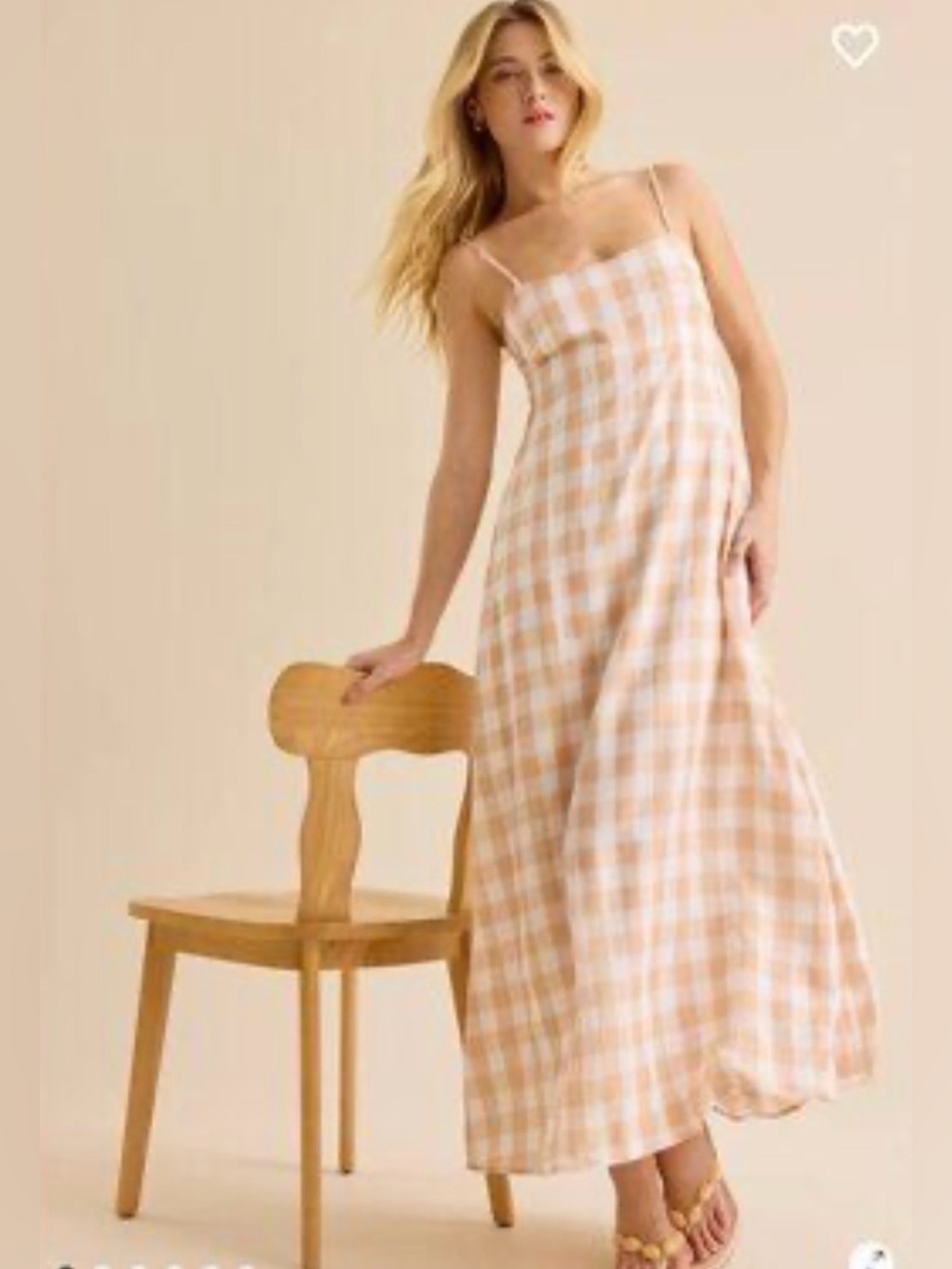 Altar'd State Sand and White Gingham Tie-Back Maxi Dress